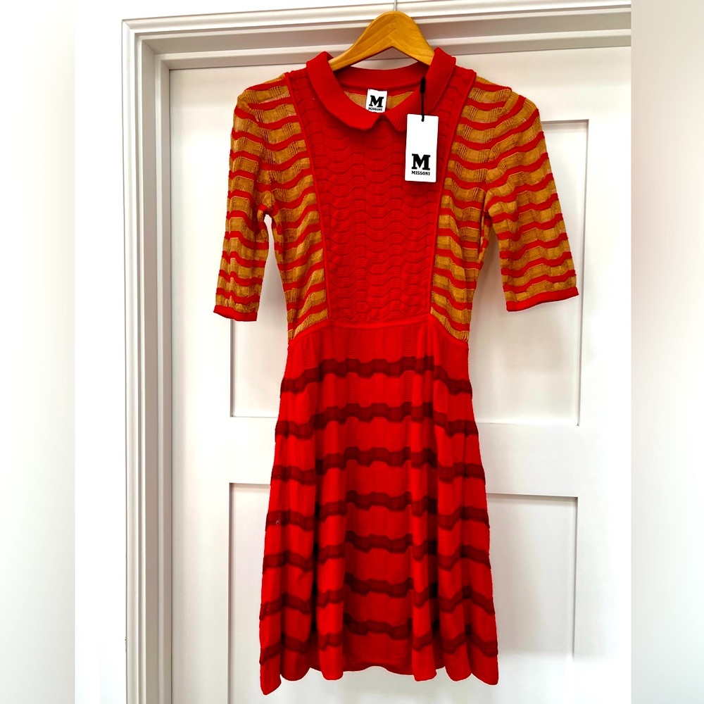 Missoni Red and Gold Knit Fit-and-Flare Dress
